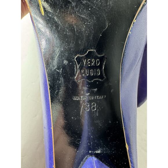 Vtg Charles Jourdan US 8 EU 38 Purple Pumps Leather Heels 80s New Years Eve Glam - Picture 6 of 12